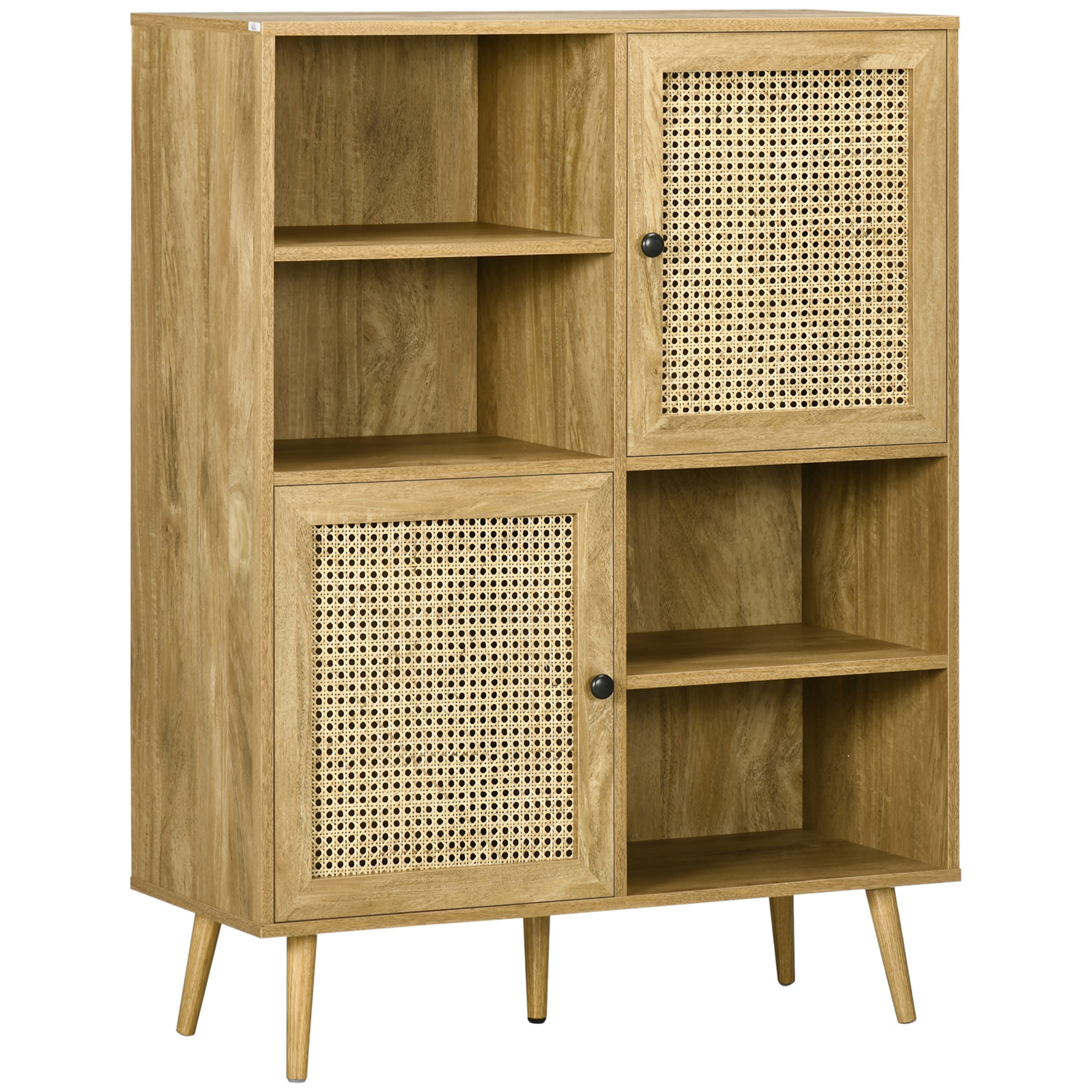 Buffet meuble de rangement armoire haut aspect bois et cannage design 2 portes - dim. 90L x 32,5l x 120H cm