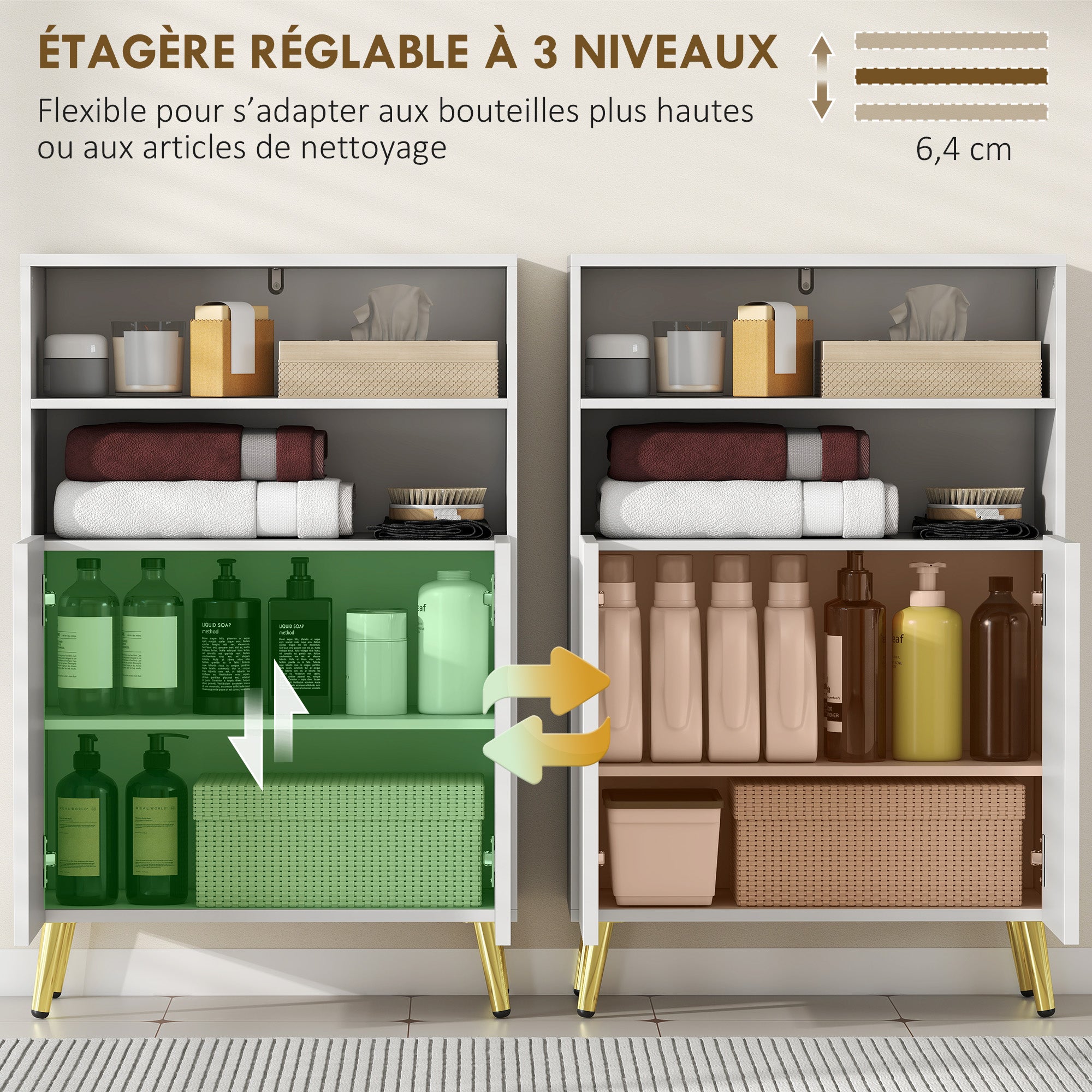 Meuble salle de bain, armoire salle de bain étroit 5 niveaux, portes cannelées à fermeture douce 60 x 31,8 x 93 cm blanc