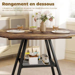Table à manger ronde pour 4 personnes, Ø 100 x 76 cm, table de cuisine avec large plateau et étagère, brun rustique