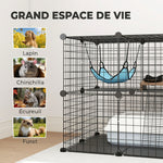 Cage Chat Intérieur Enclos Chat Modulable 2 Portes Hamac Échelle pour Petits Animaux de Compagnie 70x70x70cm Noir