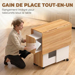 Ensemble table salle à manger pliante avec 4 chaises, table de cuisine avec chaises pour 4 personnes, roulettes, chêne-4