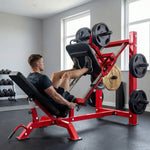 Pressa per gambe professionale, macchina per muscolazione gambe e hack squat 455kg, attrezzo regolabile 185x120x140cm rosso