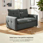 Canapé 2 places, canapé de salon moderne 131 cm avec assise rembourrée, coussins à ressorts, tissu en lin, gris foncé