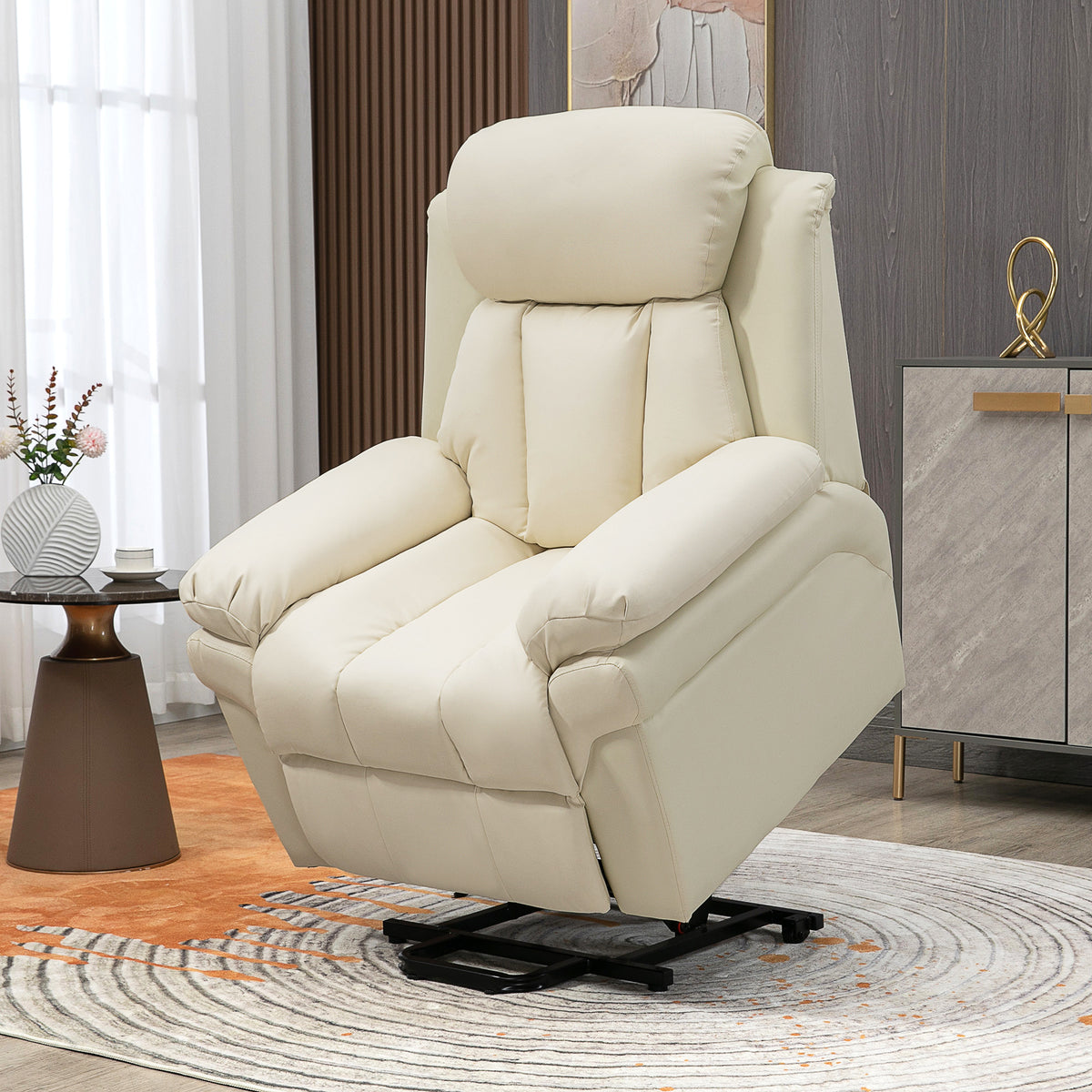 Sillón de relax eléctrico, sillón elevador reclinable con reposapiés ajustable, revestimiento sintético color crema