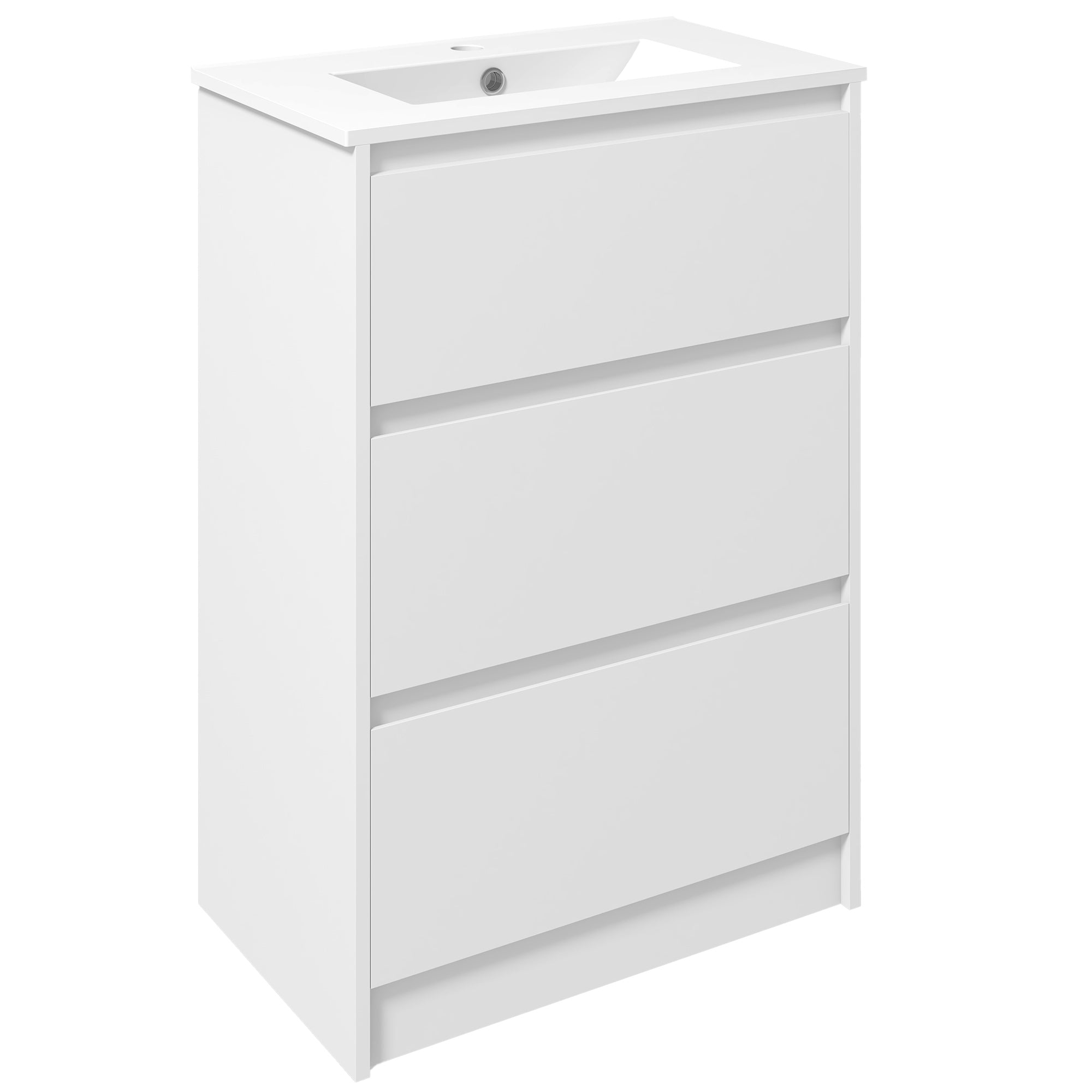 Meuble de salle de bain avec 2 tiroirs et vasque en céramique de synthèse 61 x 37 x 88 cm blanc brillant laqué