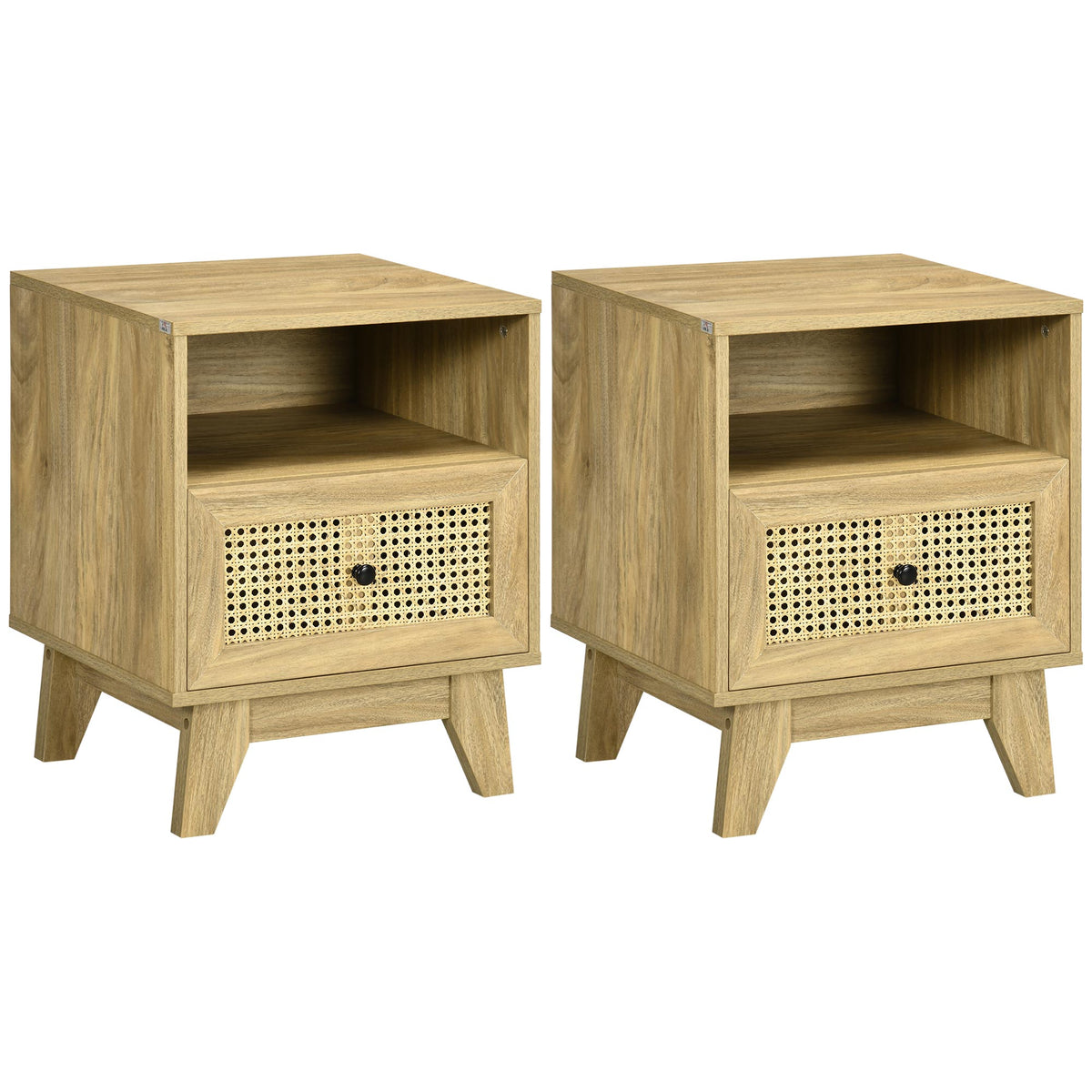 Lot de 2 tables de chevet  table de nuit avec tiroir porte cannage et niche vintage 45 x 39 x 56,5 cm