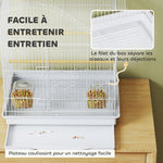 Cage à oiseau volière avec 4 portes, 2 perchoirs, plateau coulissant, pour inséparables perruches 4,7,5x36x54,5cm, blanc