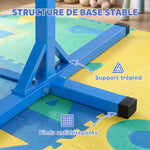 Barre fixe de gymnastique enfant - barre de gymnastique hauteur réglable 13 niveaux 92 à 150 cm - acier bleu bois hêtre