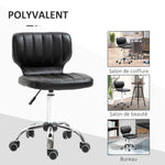 Rolkruk - draaibare werkstoel 360° - ergonomische kruk - verstelbare zithoogte 47-62 cm - zwarte gewatteerde kunstlederen bekleding, verchroomd metaal