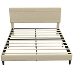 Cadre de Lit 160 x 200 cm avec Sommier en Bois, Rembourré en Effet Lin, Cadre en Acier, 9 Pieds Robustes, Beige