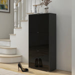 Meuble à Chaussures Armoire à chaussures 3 Portes abattantes 3 Compartiments en bois 60L x 26I x 124H cm Noir