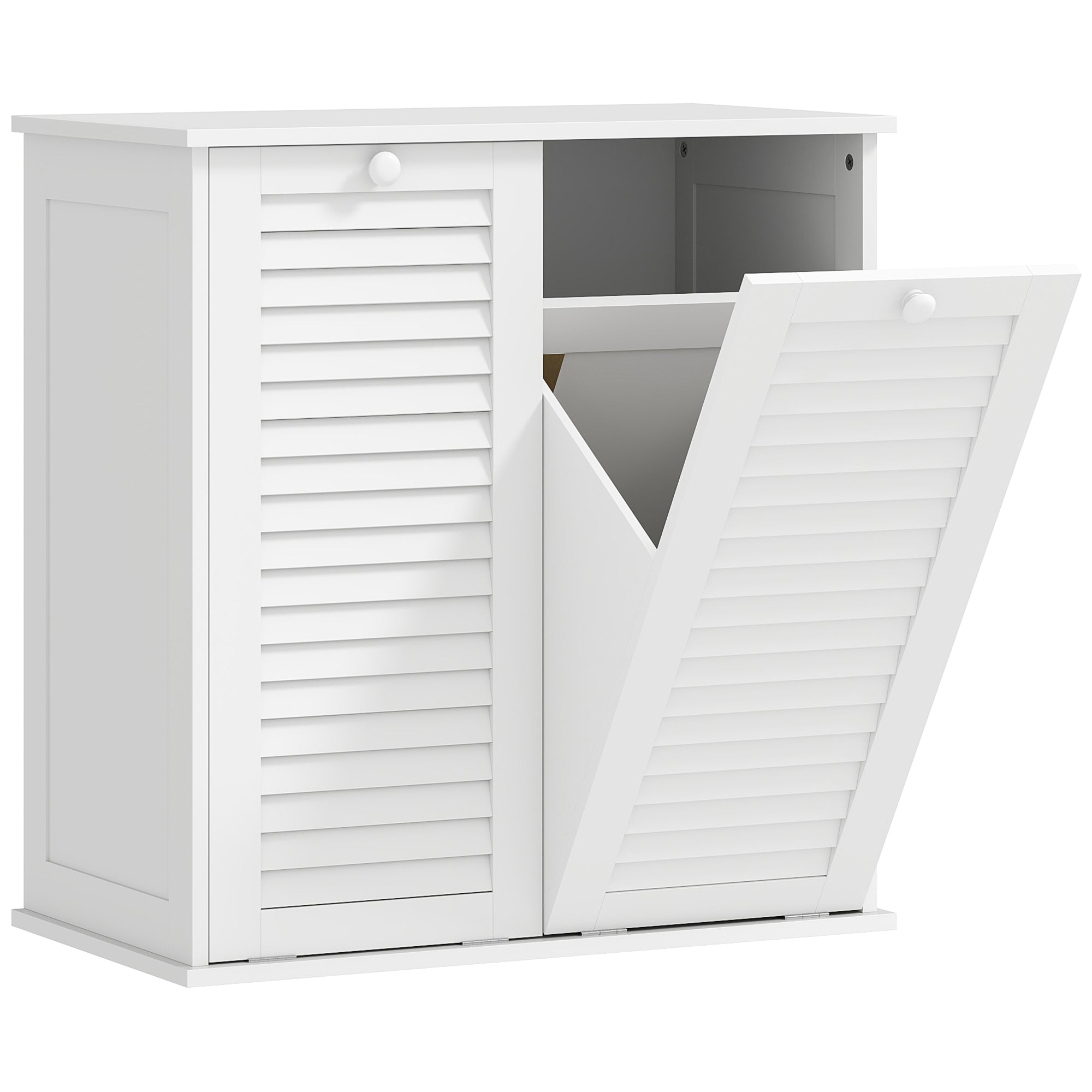 Meuble salle de bain avec panier à linge armoire salle de bain en bois portes persiennes 2 paniers 70 x 38 x 73 cm blanc