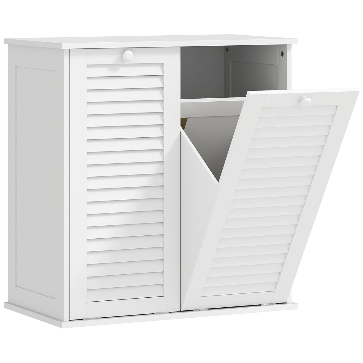 Meuble salle de bain avec panier à linge armoire salle de bain en bois portes persiennes 2 paniers 70 x 38 x 73 cm blanc