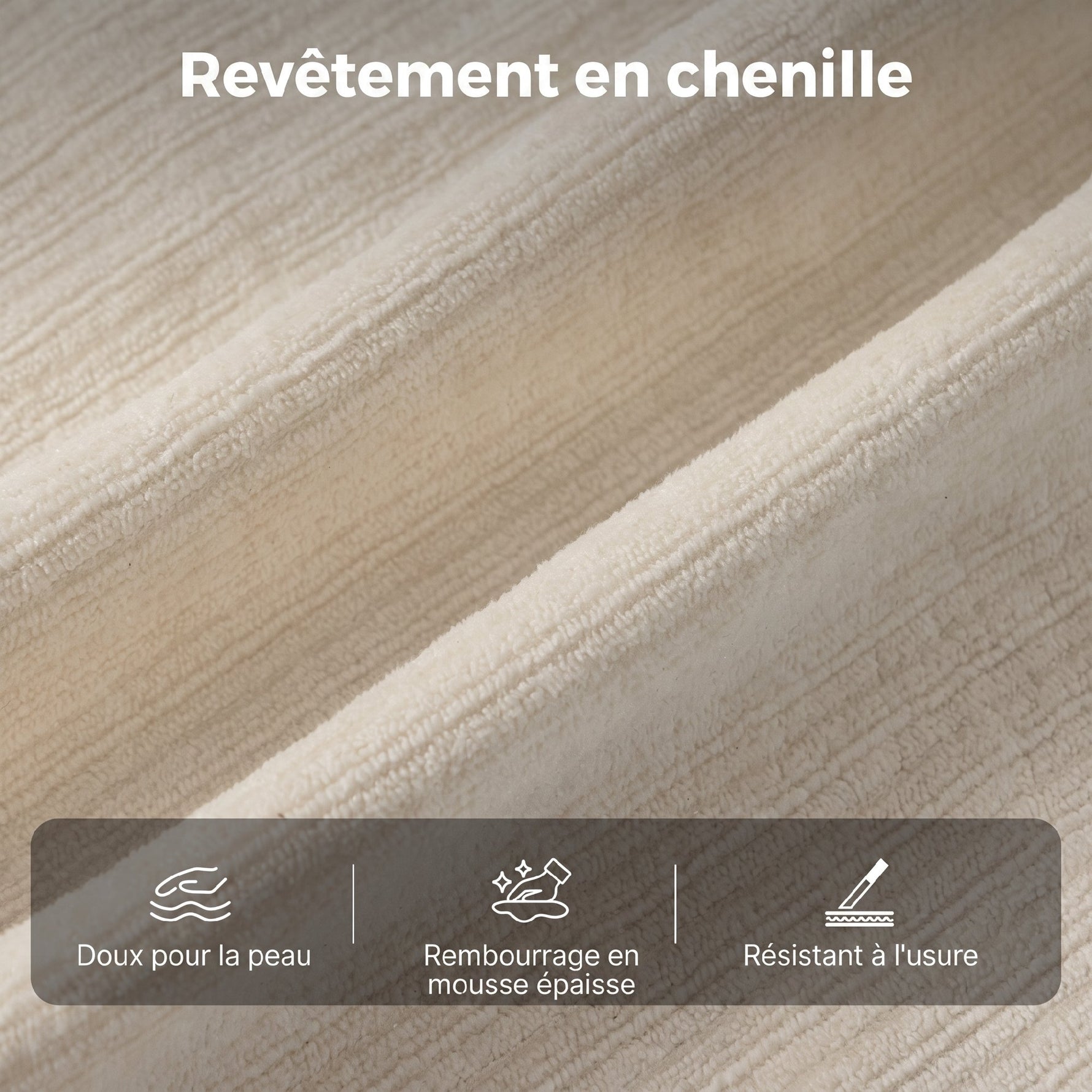 Chaise de Bureau Ergonomique en Chenille, Fonction Bascule, Accoudoirs Relevables, Hauteur Réglable, 70x67x108cm, Beige