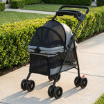 Foldable Dog Stroller, 4 EVA Wheels, Mesh Windows, Safety Leashes, Removable Cushion, 73x50x96cm, Gray