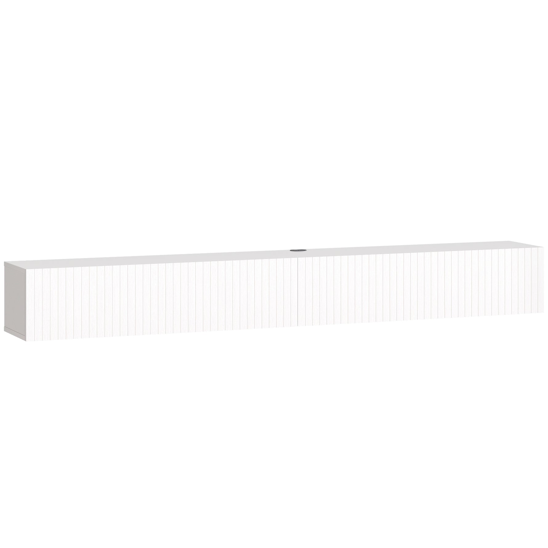 Meuble TV suspendu 180cm, meuble télé pour téléviseur 72 pouces, 2 portes rabattables, 180x25x22cm, blanc