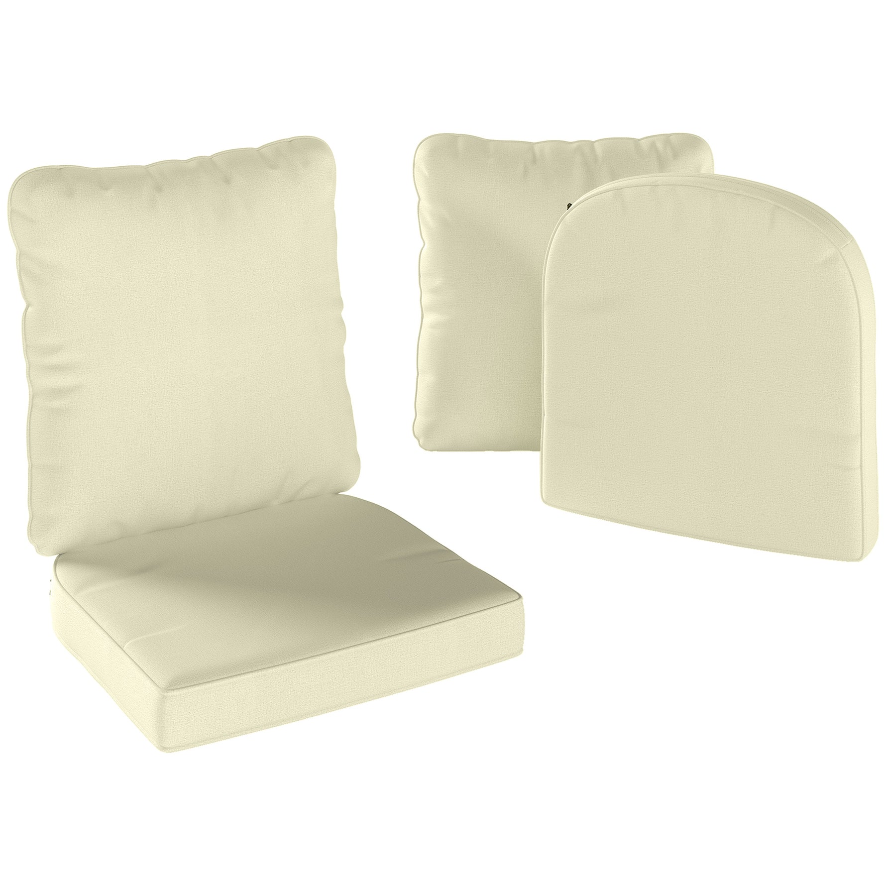 Ensemble de 2 coussins d'assise avec dossier, coussin d'assise et de dossier extérieur et intérieur, crème