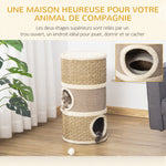 Tonneau à Gratter pour Chat, Arbre à Chat Sisal Naturel et Herbiers Marins Recouvert de Peluche, 37,5 x 37,5 x 70 cm, Kaki et Café