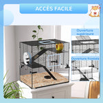 Cage hamster cage rongeur 3 niveaux avec roue rampes maisonnette abreuvoir mangeoire 60L x 40l x 54,5H cm noir