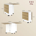 Table à manger pliable pour 6 personnes, table de cuisine sur roulettes avec 2 tiroirs 2 placards, 140x76x74cm, blanc