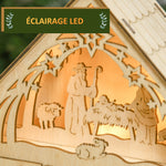 Calendario dell'Avvento in legno da riempire, decorazione natalizia con 24 cassetti e 5 luci LED, 26,6x6x30cm, legno naturale