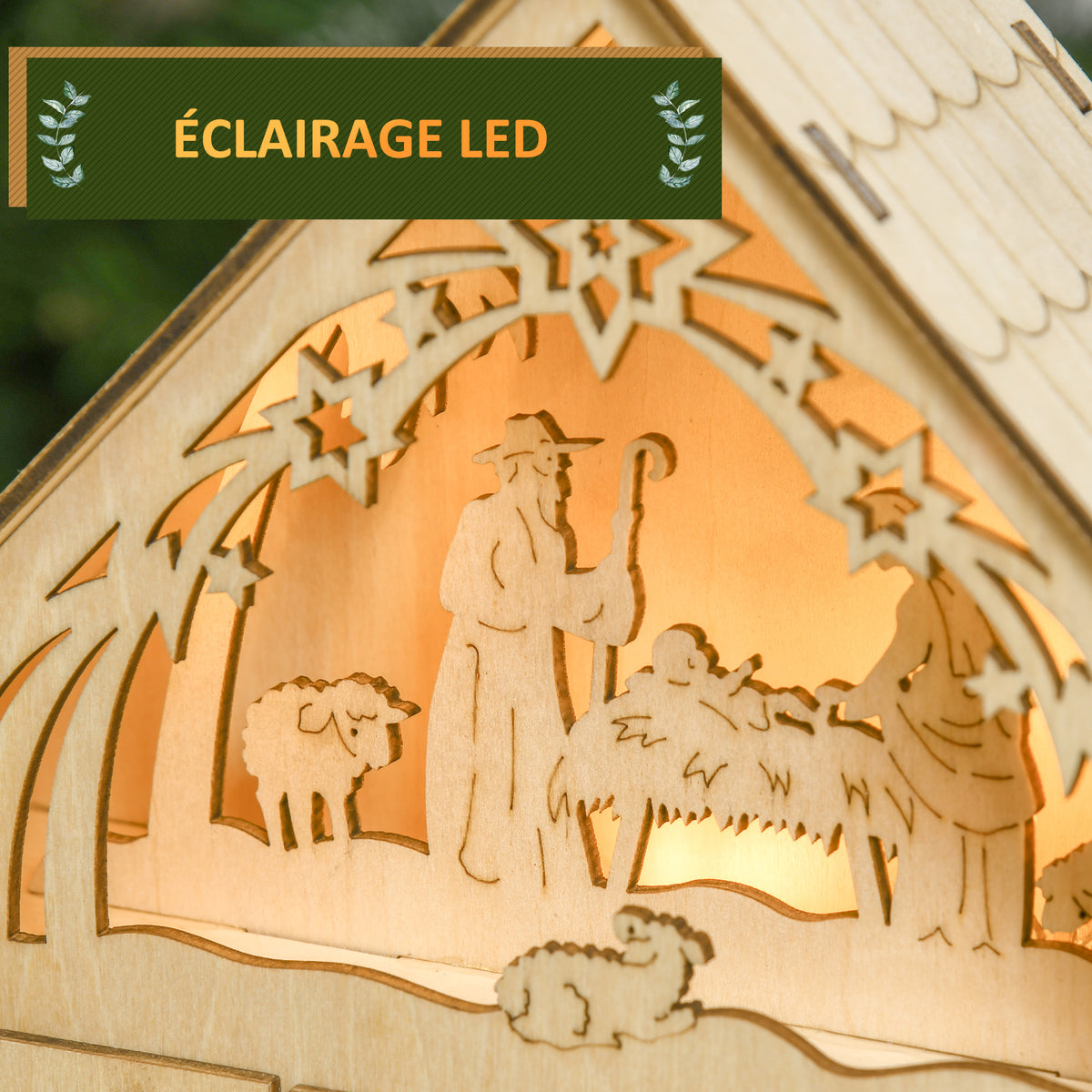 Calendario dell'Avvento in legno da riempire, decorazione natalizia con 24 cassetti e 5 luci LED, 26,6x6x30cm, legno naturale