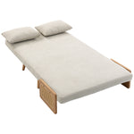 Canapé Convertible 2 Places, Canapé-Lit 3 en 1 Chenille 103cm, Dossier Réglable, 2 Oreillers, Accoudoirs en Bois, Crème-0