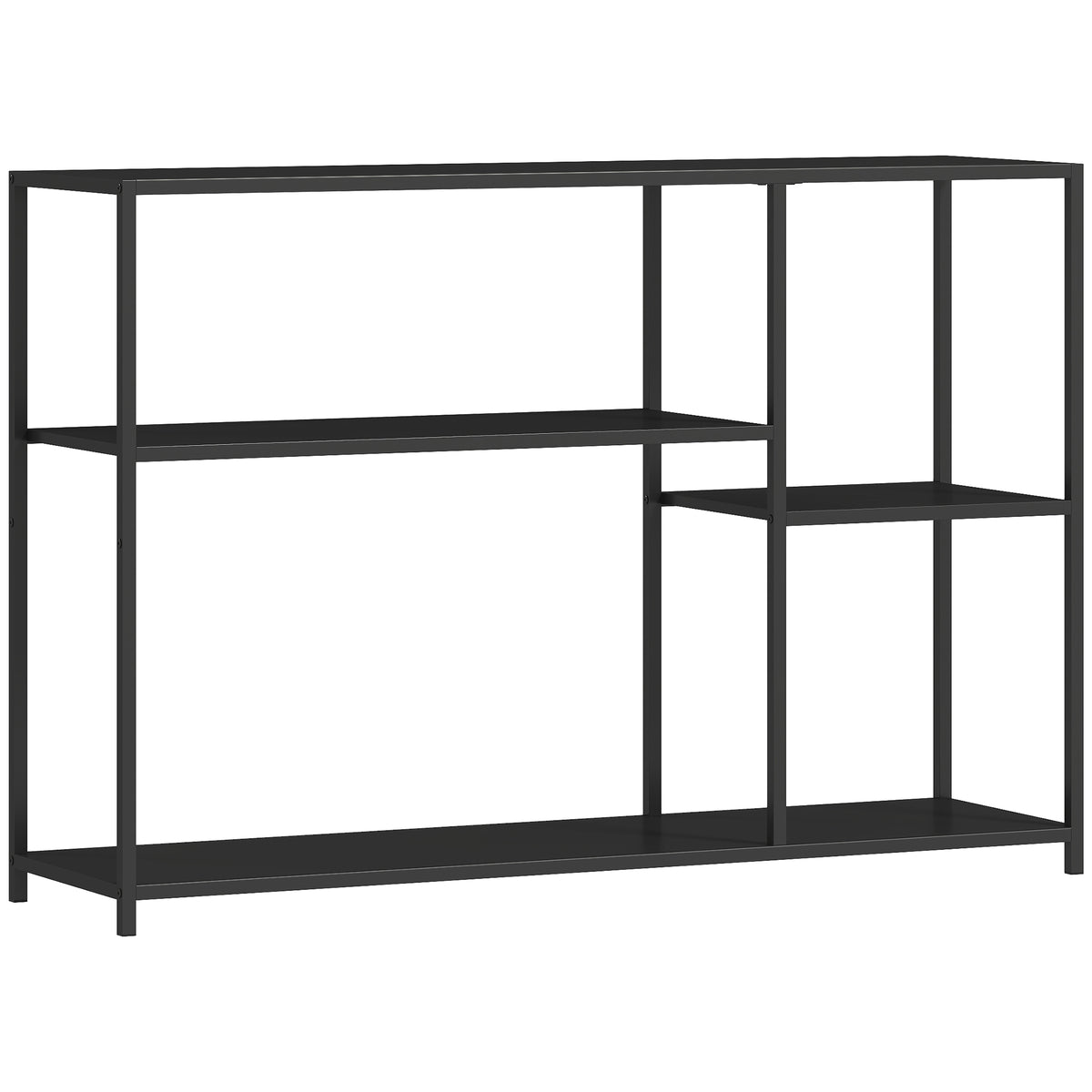 Mesa consola estrecha de 4 niveles estilo industrial con marco de acero, 110 x 30 x 75 cm, negro