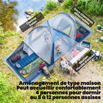 Tente de Camping Double Couche Tunnel Familiale 4-5 Personnes 2 Chambres et Séjour pour 12 Personnes Bleu