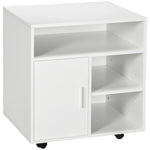 Support d'imprimante organiseur bureau caisson placard porte 3 niches + grand plateau panneaux particules blanc