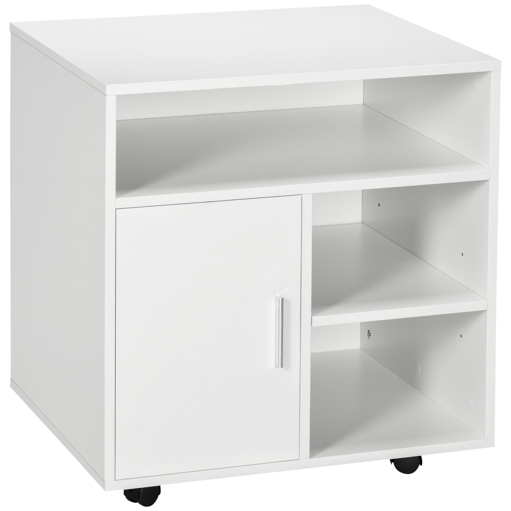 Support d'imprimante organiseur bureau caisson placard porte 3 niches + grand plateau panneaux particules blanc