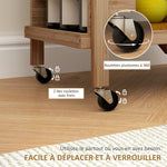 Desserte de cuisine en bambou chariot de service pliable 2 plateaux 4 roues 3 casiers à vin 66 x 40 x 70 cm bois naturel