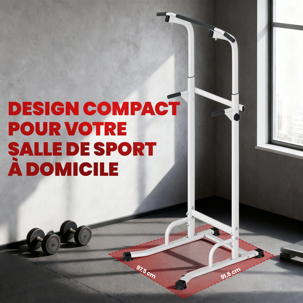 Power tower dip barre de traction autoportante réglable en hauteur cadre acier 91,5 x 97,5 x 176,5-227 cm pour la maison
