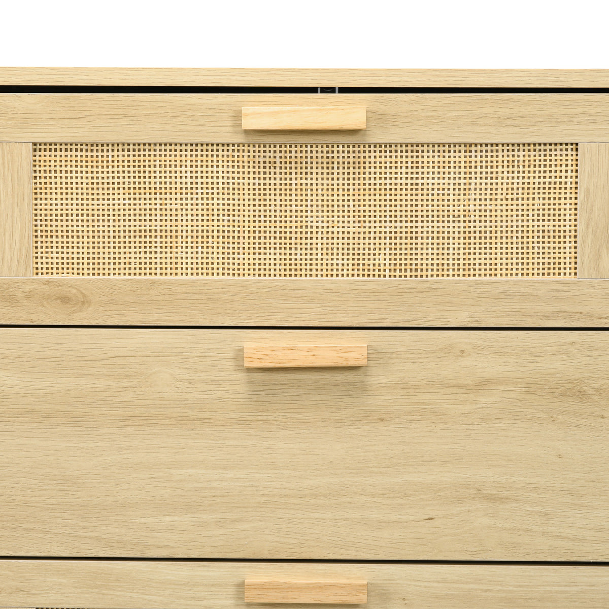 Commode design bohème en rotin avec 6 tiroirs, meuble de rangement pour le salon, le couloir, l'entrée, chêne