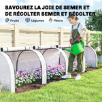 Mini serre de jardin serre à tomates 4 x 1 x 0,80 m acier PE anti-UV 4 portes avec zip enroulables blanc