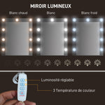 Coiffeuse table de maquillage miroir LED réglable intégré - pied en métal noir - 4 tiroirs en tissu - Aspect bois foncé