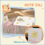 Mesa infantil con silla, juego de mesa y 2 sillas infantiles de madera, motivos de estrellas, 60 x 60 x 44 cm, rosa