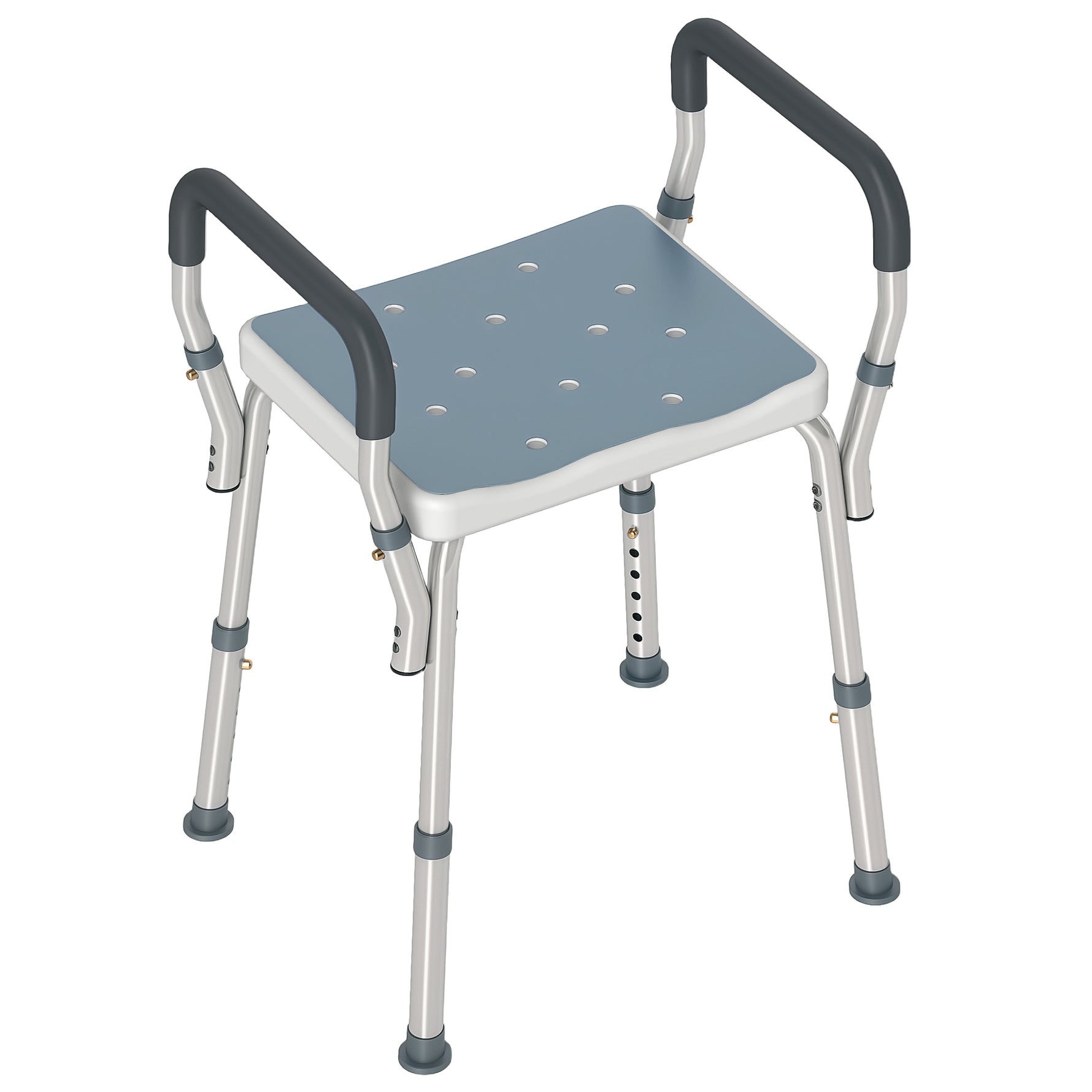 Tabouret de douche pour personnes âgées et handicapées avec accoudoirs, hauteur réglable, patins antidérapants, bleu