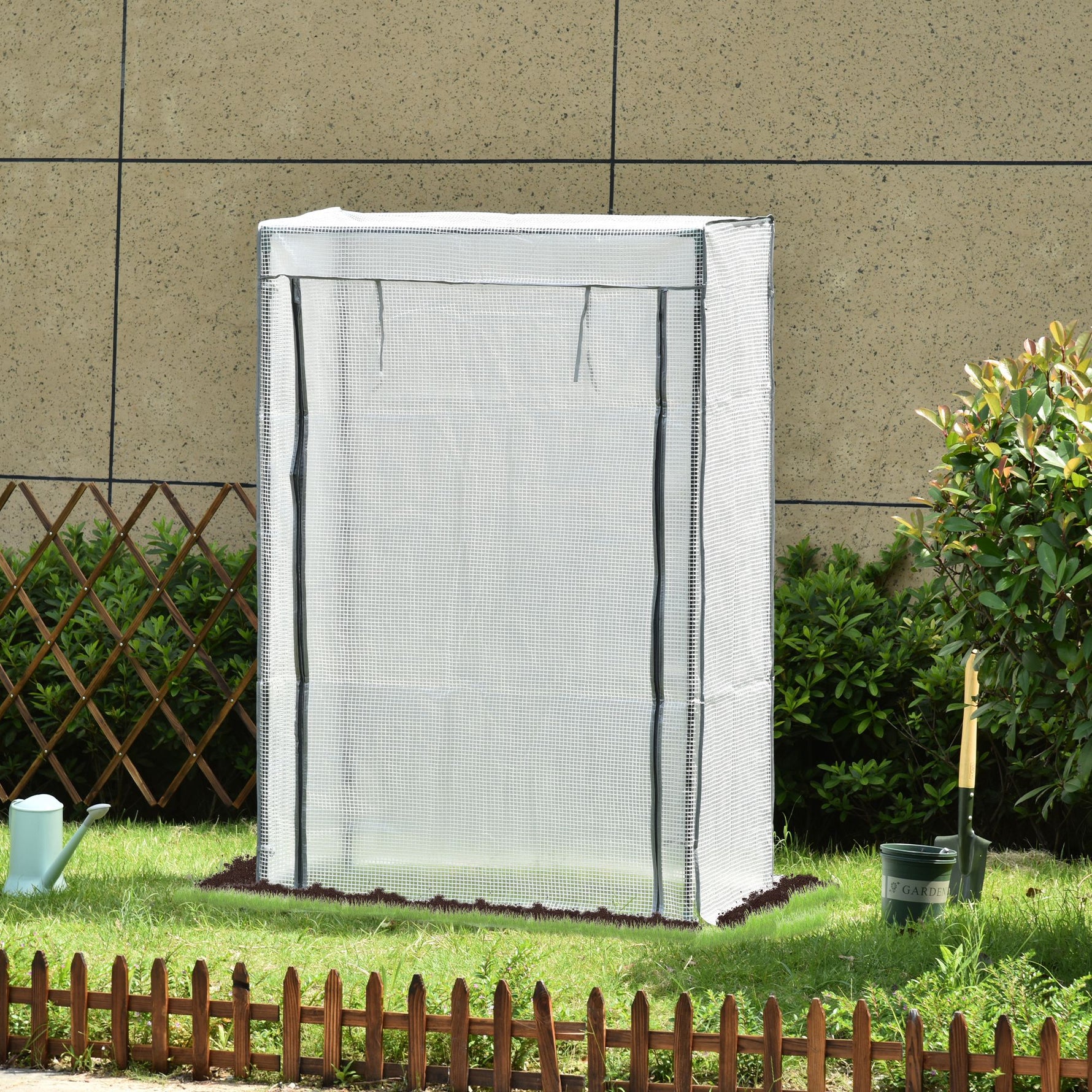 Serre de jardin, serre de balcon, bâche renforcée PE, châssis en acier, porte zippée enroulable, 100 x 50 x 150 cm blanc