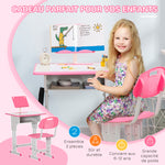 Bureau et chaise pour enfant avec support de lecture casier crochet et porte stylo 60 x 45x 90-102 cm rose