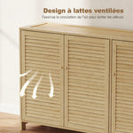 Meuble à chaussures en bambou 18 paires, armoire à chaussures avec portes persiennes et étagères réglables, bois naturel
