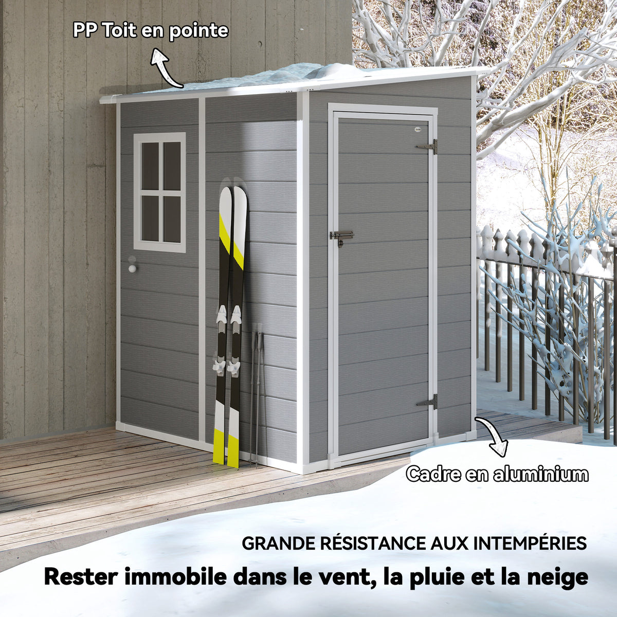 Tuinhuisje 1,54 m² voor gereedschap, afsluitbare deur, ventilatie en raam, afm. 122L x 149B x 192/177H cm, grijs