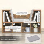 Bibliothèque banc 2 en 1 avec coussins de siège, étagère cube 6 compartiments ouverts, 102 x 30 x 61 cm, brun rustique