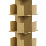 Bibliothèque Rotative à 4 Niveaux, Étagère Rangement avec 16 Compartiments, 39 x 39 x 128,3 cm, Chêne