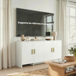 Buffet cuisine, meuble de rangement avec 4 portes à fermeture douce, 4 compartiments et bords arrondis, 152x40x80cm, blanc