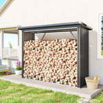 Abri-bûches couvert support pour bois de chauffage plancher surélevé toit incliné, acier galvanisé 213x66,5x150cm gris