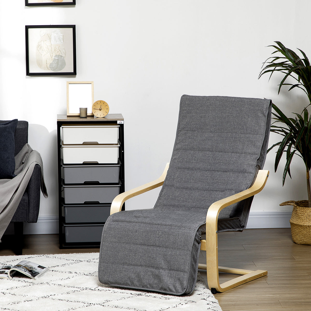 Fauteuil Luxe Confort et Relaxation avec Repose-Pied réglable déhoussable 94 x 66,5 x 100 cm cm Bois Massif Gris