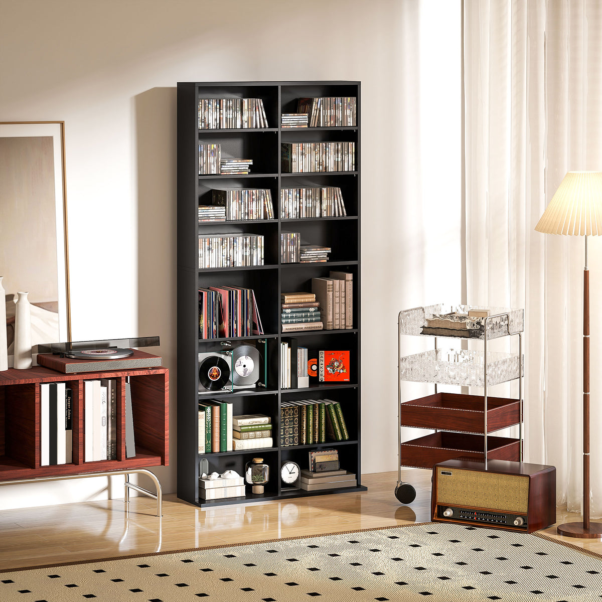 Rangements pour CD et DVD 18 compartiments capacité max. 640 CD/360 DVD 430 Blu-ray 78,5 x 24 x 175 cm noir