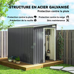 Abri de jardin 2,81 m² avec fondation, abri à outils extérieur adossé en acier galvanisé, 154x206,5x181cm, gris foncé