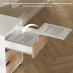 Caisson bureau mobile, meuble rangement bureau sur roulettes, 3 tiroirs, 40x50x57,5cm, blanc et chêne